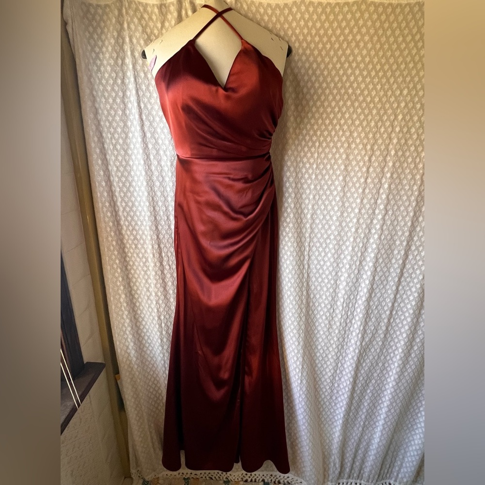 Revelry Rory Satin bridesmaid dress in cinnamon rose. Size 12 no alterations.